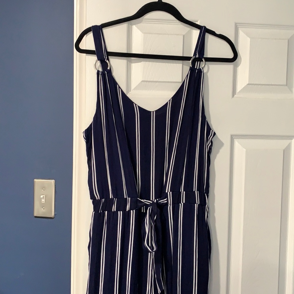 Navy blue and white striped jumpsuit, never worn!